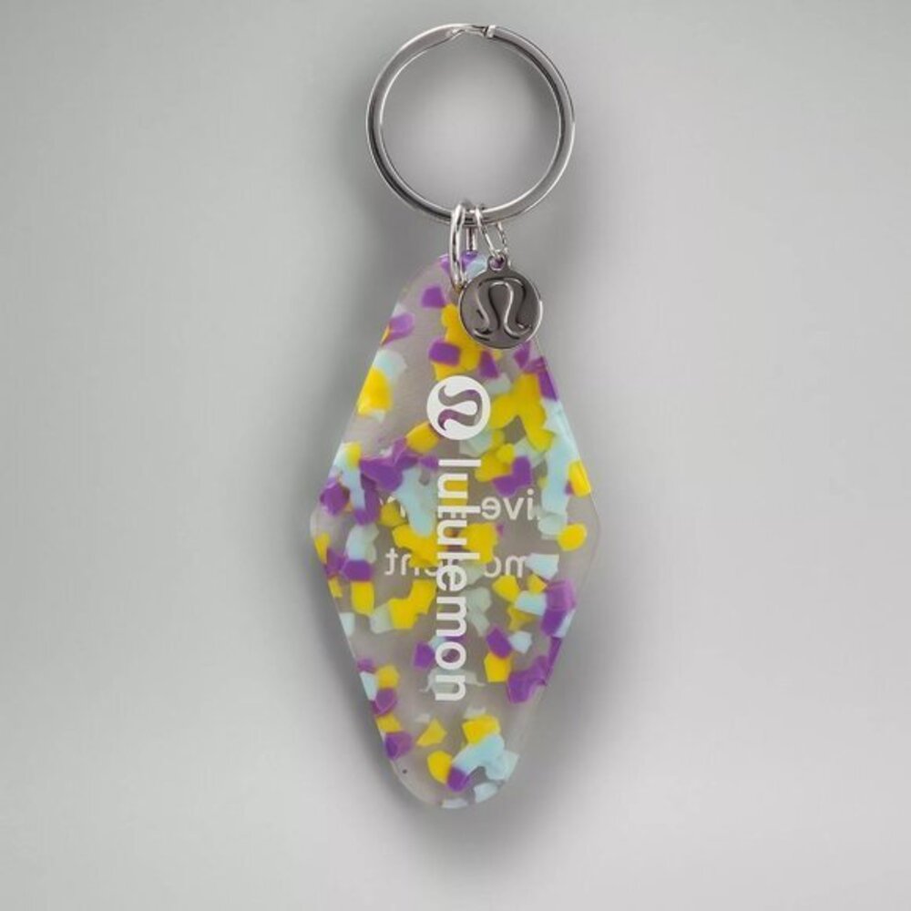 Lululemon Clear Purple Blue Yellow Diamond-Shaped Hotel Keychain New